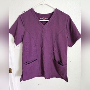 NWOT Work Ready women's V-neck scrub top in purple. 